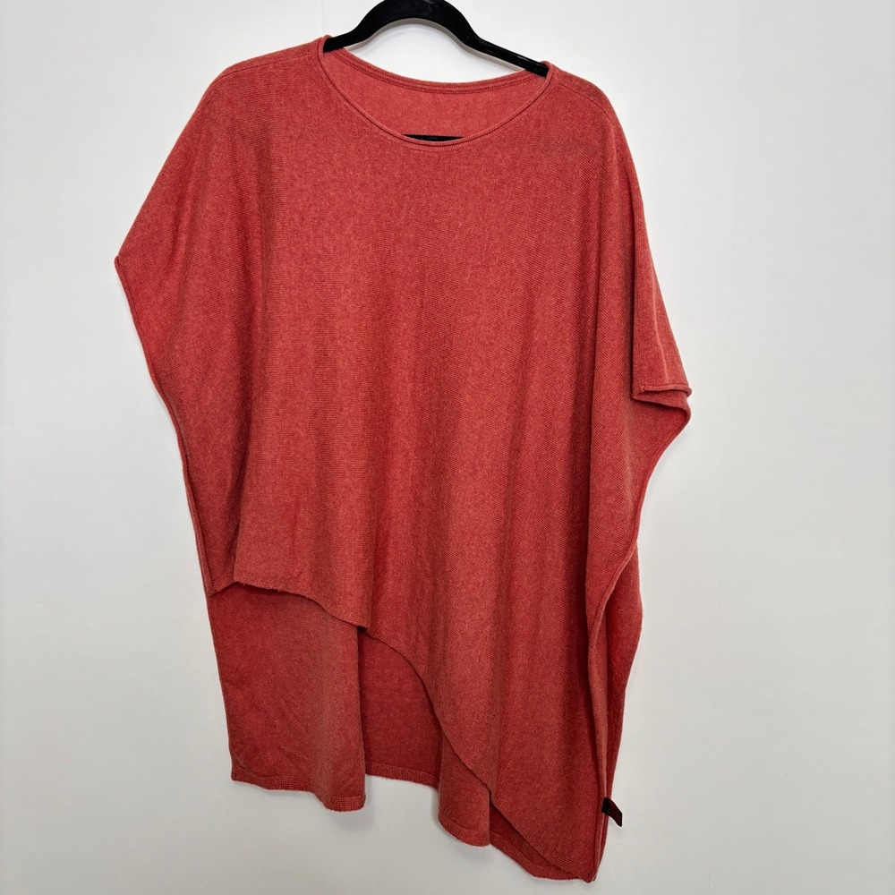 Handmade Nepal 100% Cashmere Poncho Sweater Asymmetric Hem Red Orange OS